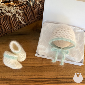 Mint Angora Bonnet & Bootie Set